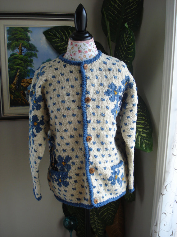 Ready To Ship/handmade Knitted Art Wool Coat With 2 Pockets/ Cardigan/ Will Fit Size Large And Xl