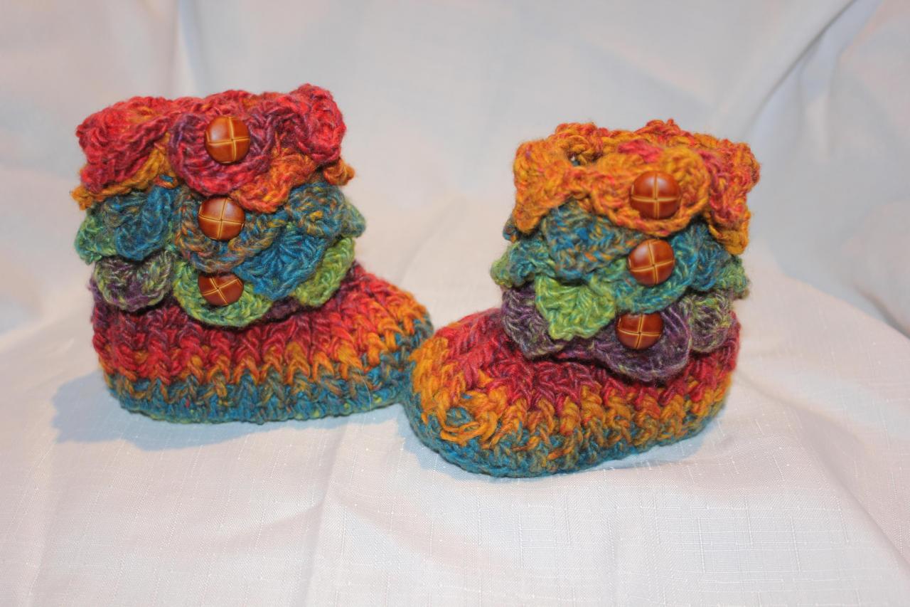 Made TO ORDER/Handmade Crochet RAINBOW Baby Crocodile Stitch Booties ...