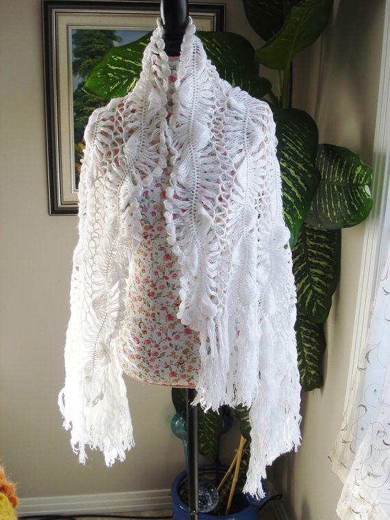 Ready To Ship / Gorgeous Angora Ivory And White Sparkle Handmade Crochet Wedding Shawl/ Wrap / Bridal Lace Hairpin Lace - All Seasons