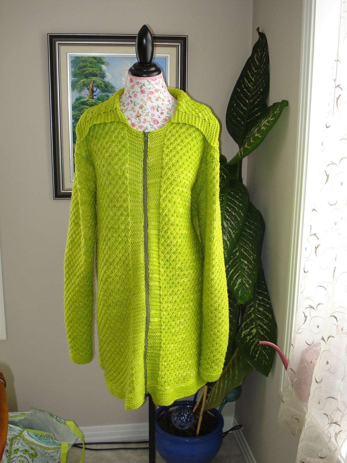 Ready To Ship/handmade Knitted Apple Green Coat/ Cardigan For Both Gender/ Fit For Woman Size Xl/ 2x/ 3x Even For 4x
